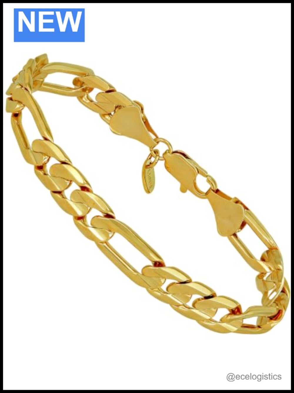 9mm Figaro Chain Bracelet 24k Real Gold Plated Unisex